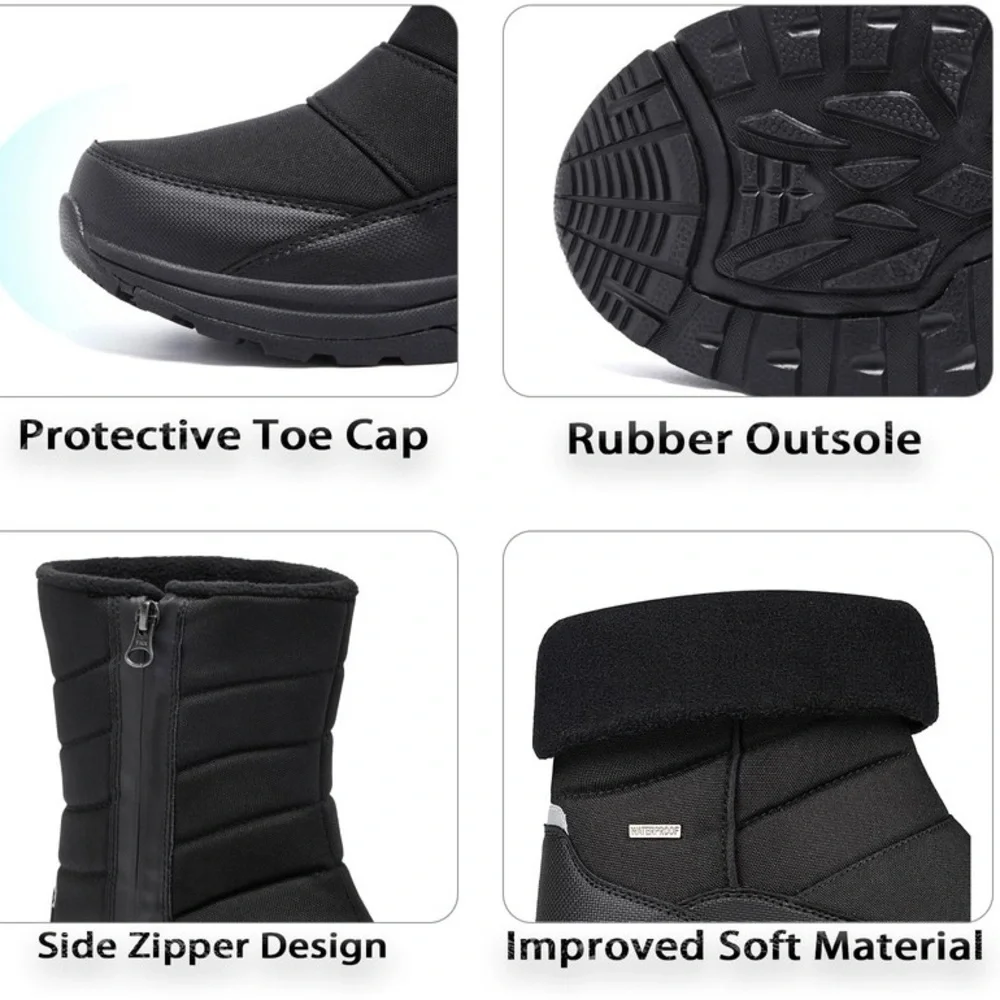 SILENTCARE Mens Winter Mid-Calf Snow Boot Fur Warm Waterproof Slip On | NEW/NWOB